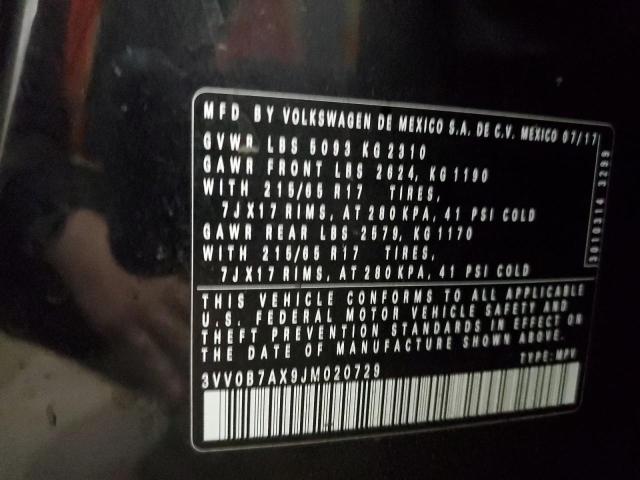 2018 VOLKSWAGEN TIGUAN S - 3VV0B7AX9JM020729