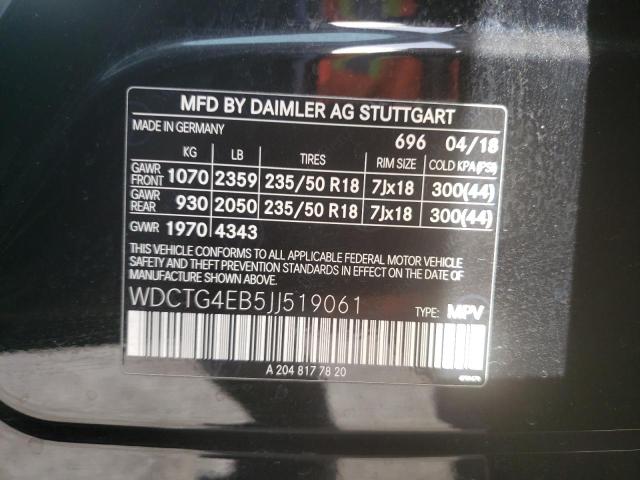 WDCTG4EB5JJ519061 Mercedes-Benz GLA 250