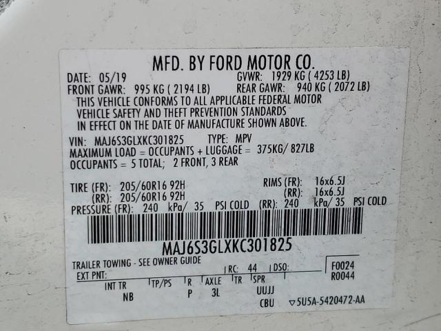 MAJ6S3GLXKC301825 Ford Ecosport Se