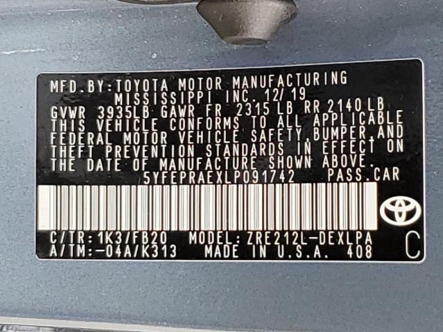 5YFEPRAEXLP091742 Toyota COROLLA LE