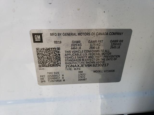2019 CHEVROLET EQUINOX LT 2GNAXJEV6K6230217
