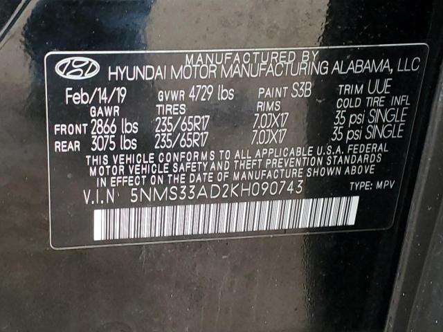 2019 HYUNDAI SANTA FE S - 5NMS33AD2KH090743