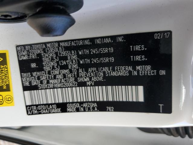 2017 TOYOTA HIGHLANDER - 5TDYZRFH9HS200622