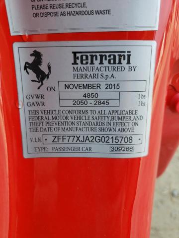 2016 FERRARI CALIFORNIA ZFF77XJA2G0215708