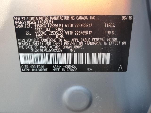 2016 TOYOTA RAV4 XLE 2T3RFREVXGW502308