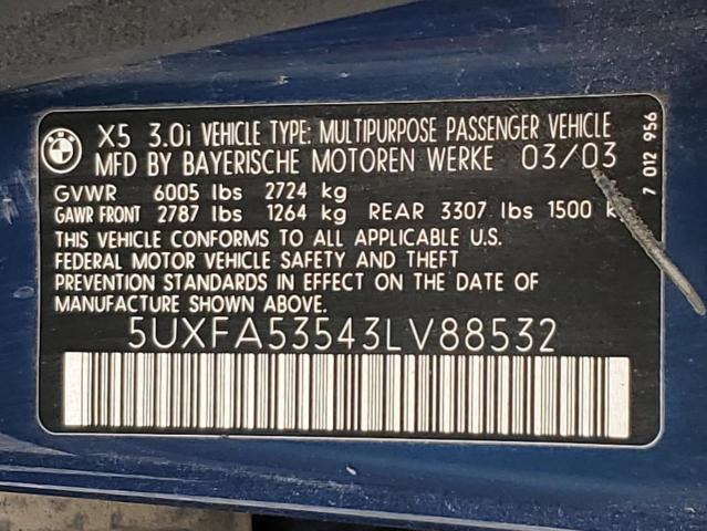 5UXFA53543LV88532 BMW X5 3.0I