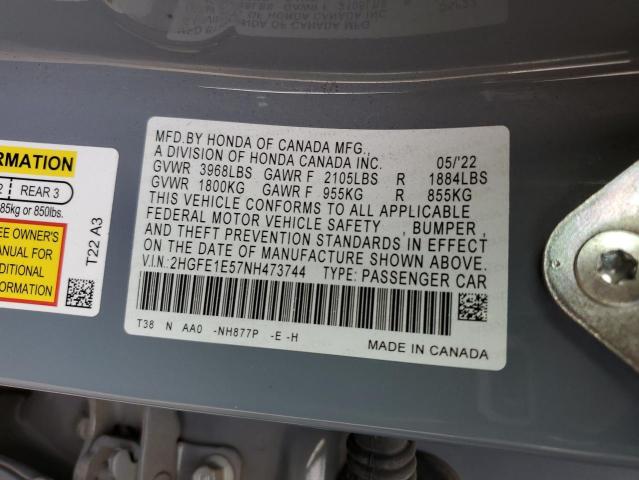 2022 HONDA CIVIC SI 2HGFE1E57NH473744