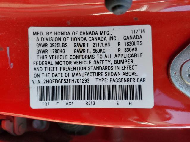 2015 HONDA CIVIC SI - 2HGFB6E53FH701293