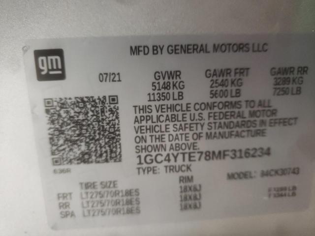 2021 CHEVROLET SILVERADO2 - 1GC4YTE78MF316234