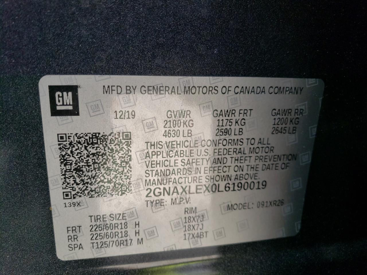 2GNAXLEX0L6190019 CHEVROLET EQUINOX 2020