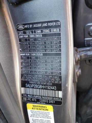 2017 LAND ROVER RANGE ROVE SALVP2BG8HH192443