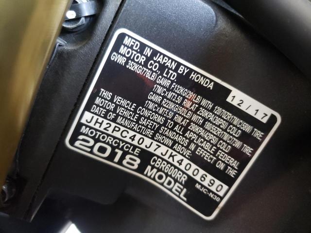 2018 HONDA CBR600 RR - JH2PC40J7JK400690