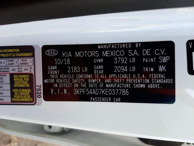3KPF54AD7KE037786 KIA FORTE EX