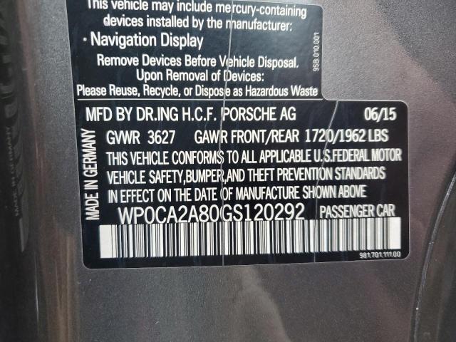 2016 PORSCHE BOXSTER - WP0CA2A80GS120292