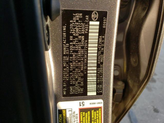 2019 TOYOTA CAMRY L - 4T1B11HK9KU772974