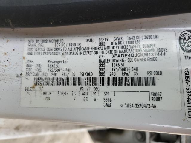 3FADP4BJ6KM137444 Ford FIESTA SE