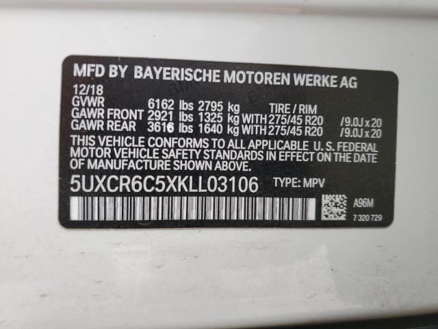 2019 BMW X5 XDRIVE4 5UXCR6C5XKLL03106