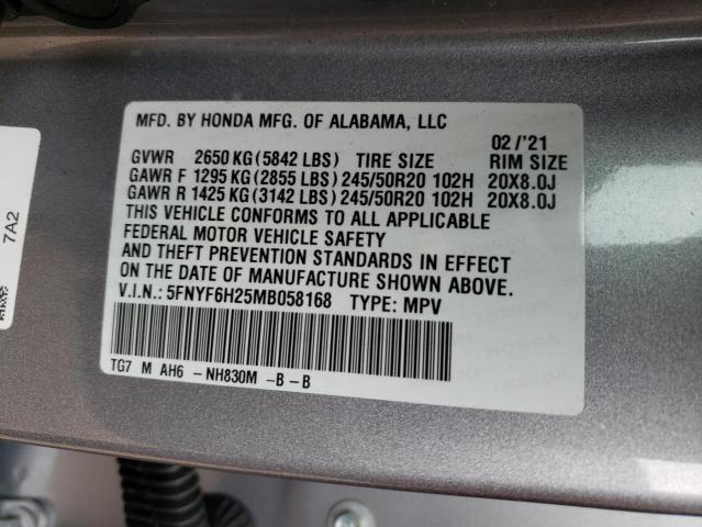 2021 HONDA PILOT SE 5FNYF6H25MB058168