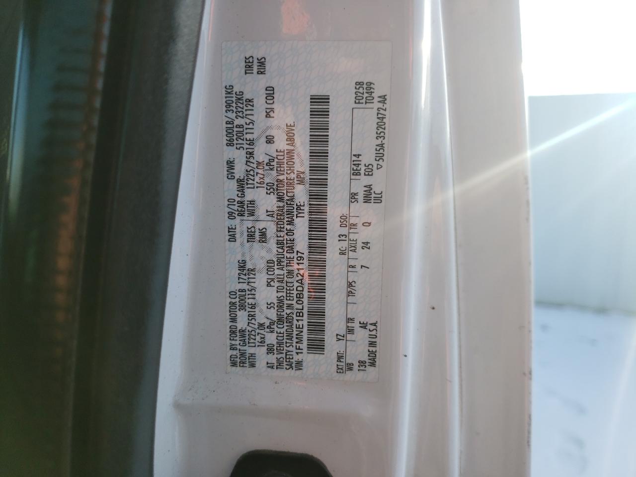 2011 Ford Econoline E150 Wagon VIN: 1FMNE1BL0BDA21197 Lot: 83519934