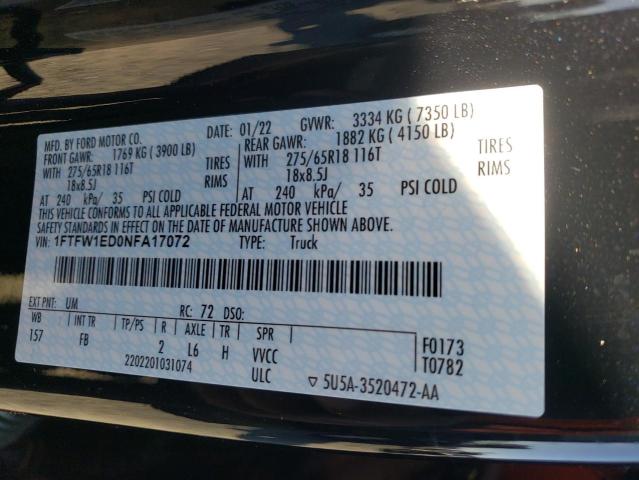 1FTFW1ED0NFA17072 Ford F150 Supercrew