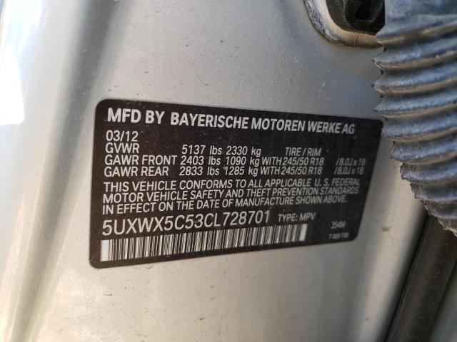 5UXWX5C53CL728701 BMW X3 Xdrive28i