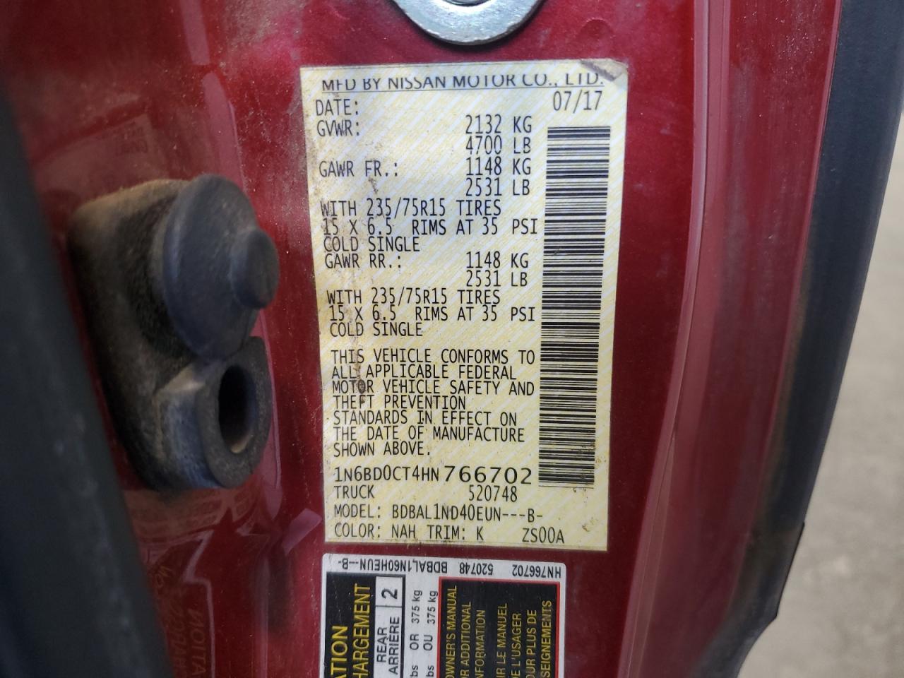 1N6BD0CT4HN766702 NISSAN FRONTIER 2017