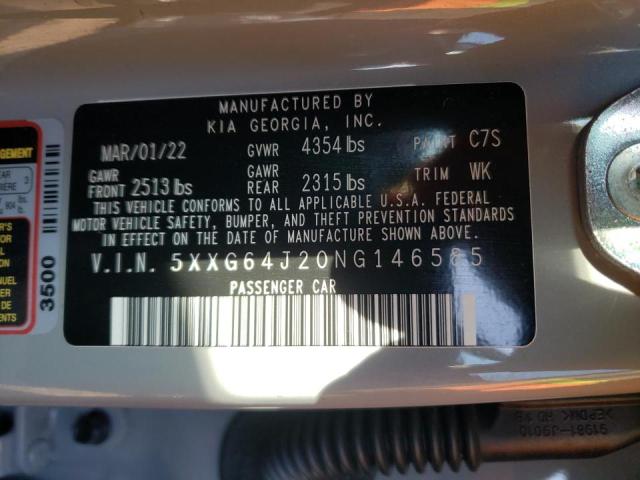 5XXG64J20NG146585 KIA K5 GT LINE