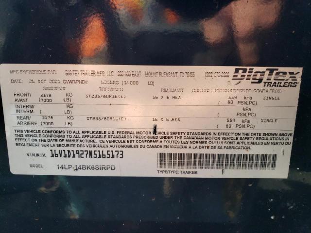 2022 BIGT DUMP TRLR VIN: 16V1D1927N5165173