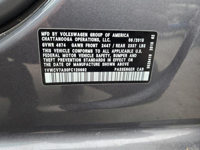 2015 VOLKSWAGEN PASSAT SEL - 1VWCV7A30FC120692