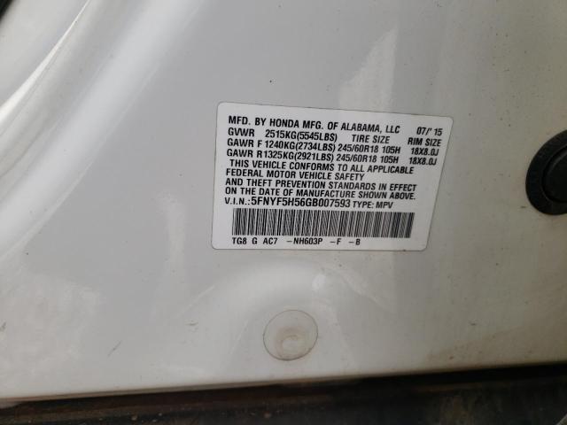 2016 HONDA PILOT EXL - 5FNYF5H56GB007593