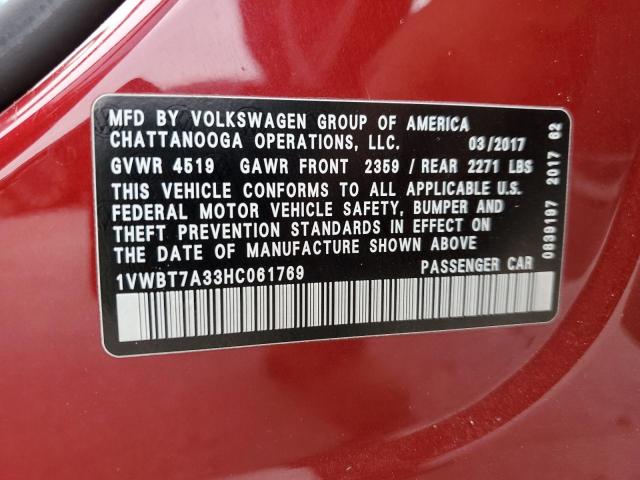 2017 VOLKSWAGEN PASSAT SE 1VWBT7A33HC061769