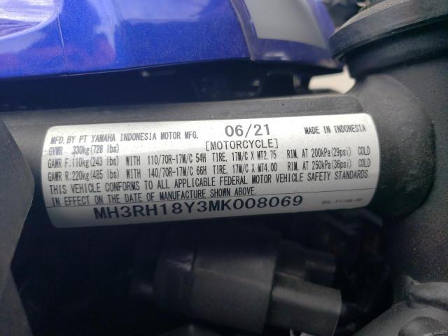 2021 YAMAHA YZFR3 A - MH3RH18Y3MK008069