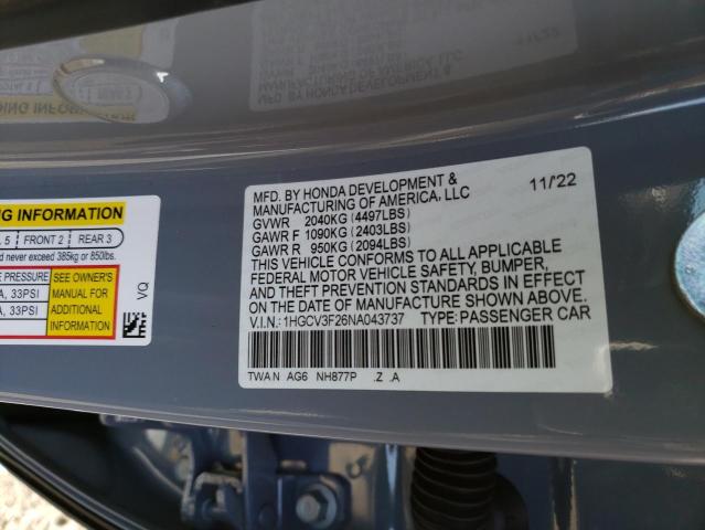 2022 HONDA ACCORD HYB - 1HGCV3F26NA043737