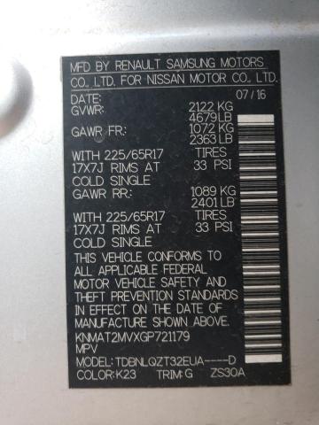 KNMAT2MVXGP721179 Nissan ROGUE S