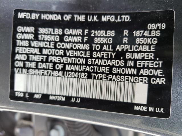 2020 HONDA CIVIC EXL - SHHFK7H84LU204182