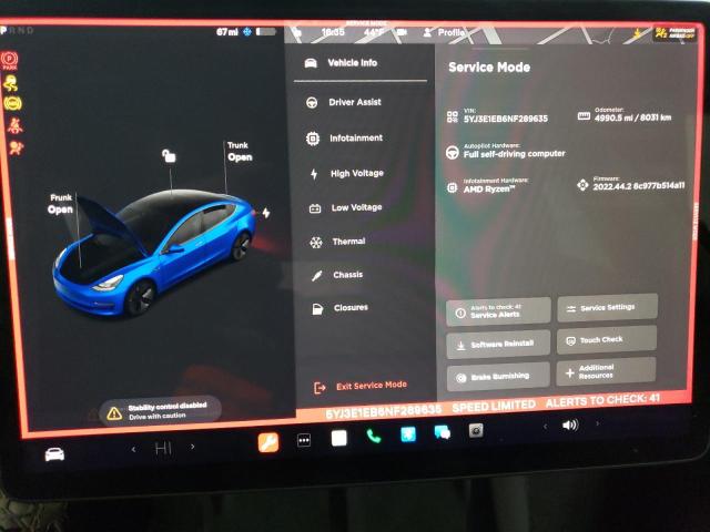 2022 TESLA MODEL 3 5YJ3E1EB6NF289635