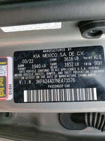 3KPA24AD7NE473576 KIA RIO LX