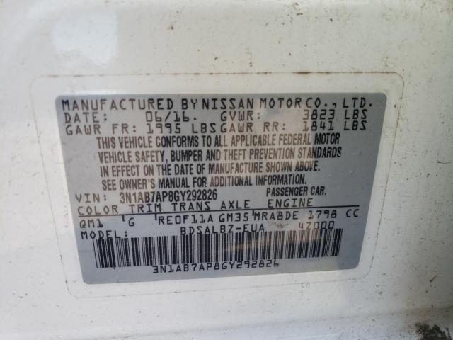 2016 NISSAN SENTRA S - 3N1AB7AP8GY292826