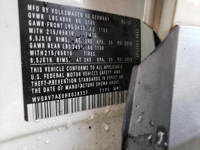 2017 VOLKSWAGEN TIGUAN S - WVGAV7AX0HK028337