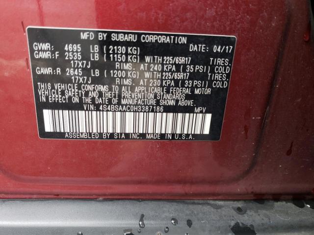 2017 SUBARU OUTBACK 4S4BSAAC0H3387186