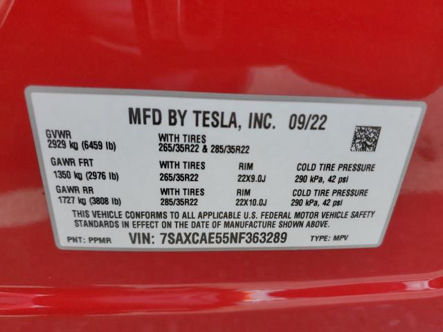 7SAXCAE55NF363289 Tesla MODEL X