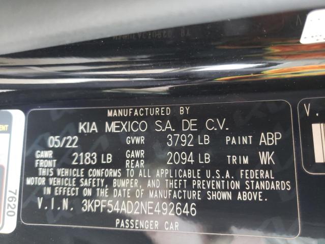 3KPF54AD2NE492646 KIA Forte Gt Line