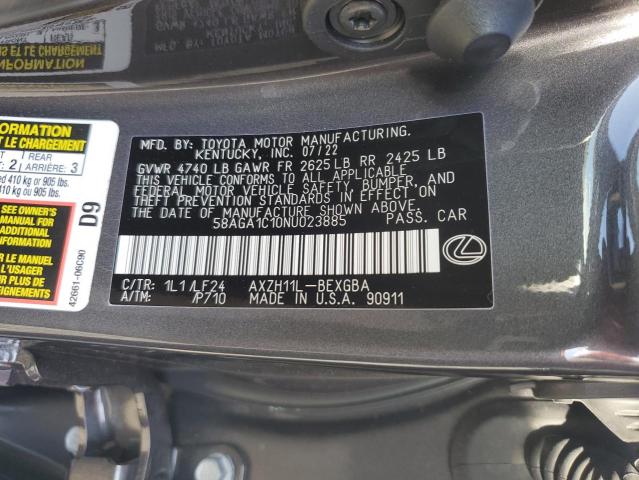 2022 LEXUS ES 300H BA 58AGA1C10NU023885