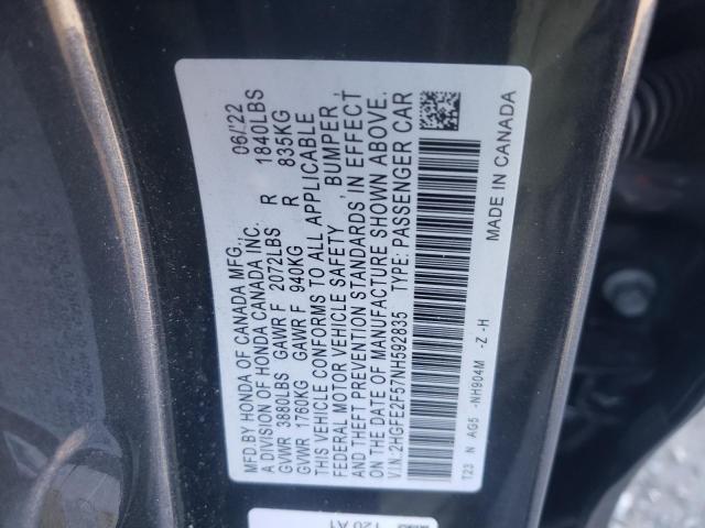 2022 HONDA CIVIC SPOR - 2HGFE2F57NH592835