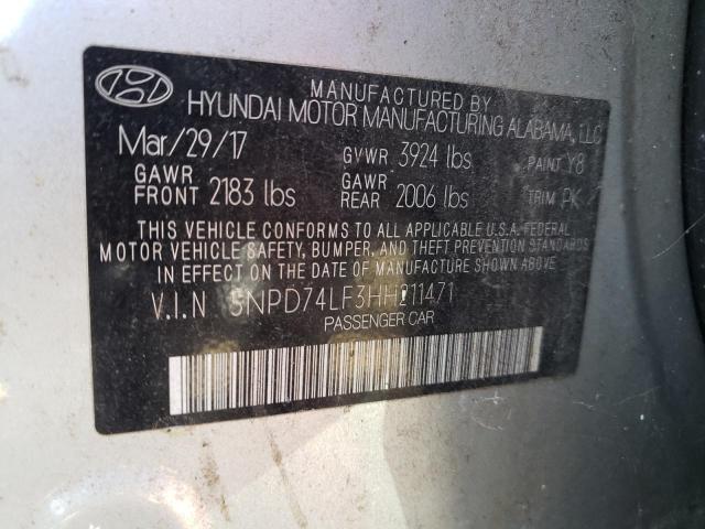 2017 HYUNDAI ELANTRA SE 5NPD74LF3HH211471