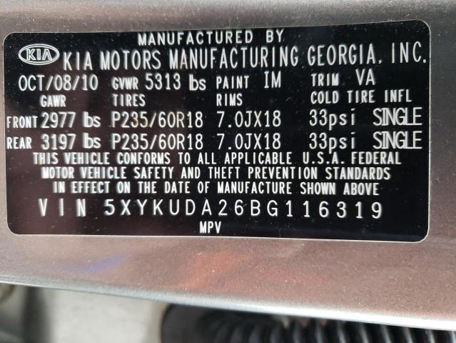 5XYKUDA26BG116319 KIA SORENTO EX