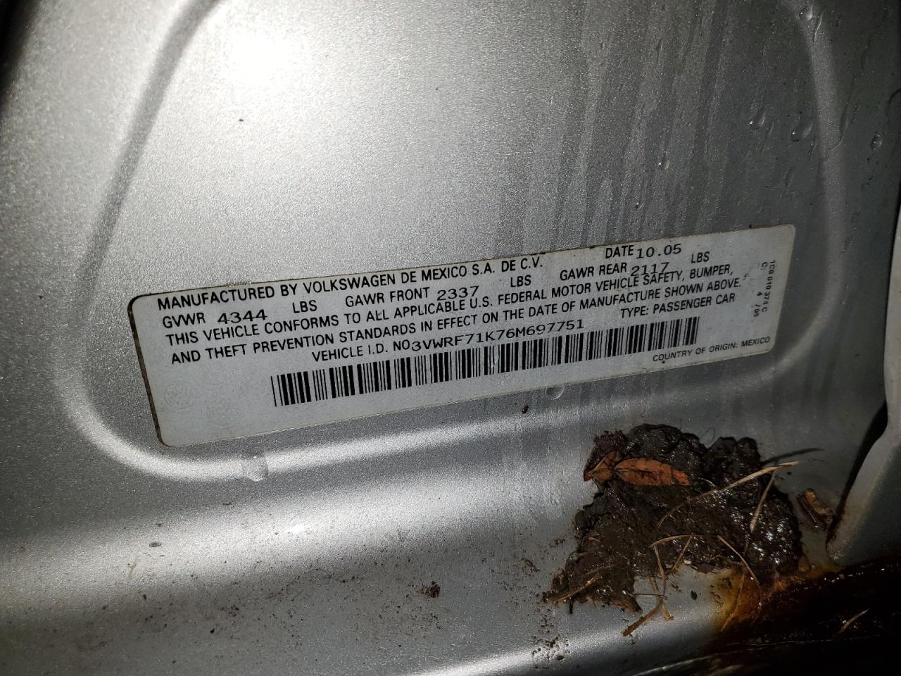 2006 Volkswagen Jetta 2.5 VIN: 3VWRF71K76M697751 Lot: 63895754