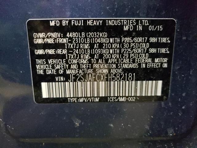 2015 SUBARU FORESTER 2 - JF2SJAFCXFH582181