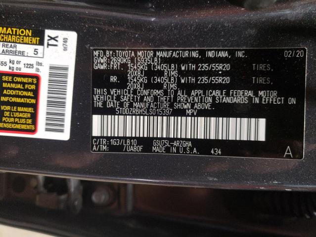 2020 TOYOTA HIGHLANDER 5TDDZRBH5LS015397