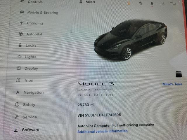 5YJ3E1EB4LF742695 Tesla MODEL 3